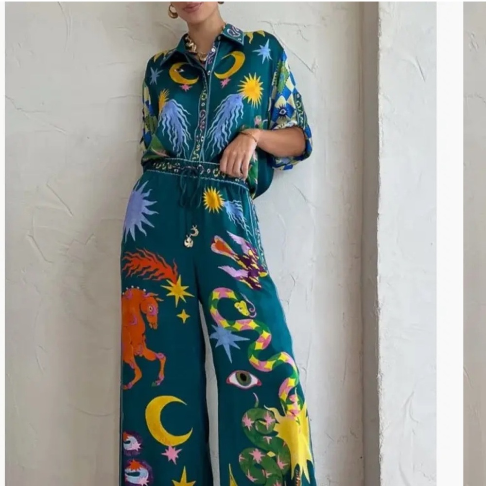 Emerald Multi-Print Wide-Leg Jumpsuit - Picture 2 of 7